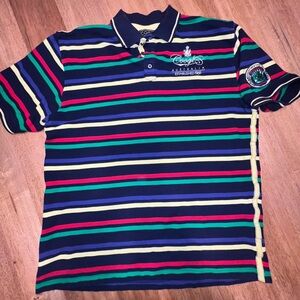 Coogi Australia Striped Polo‎ XL Embroidered Logo Vintage Rugby Blue Yellow Red